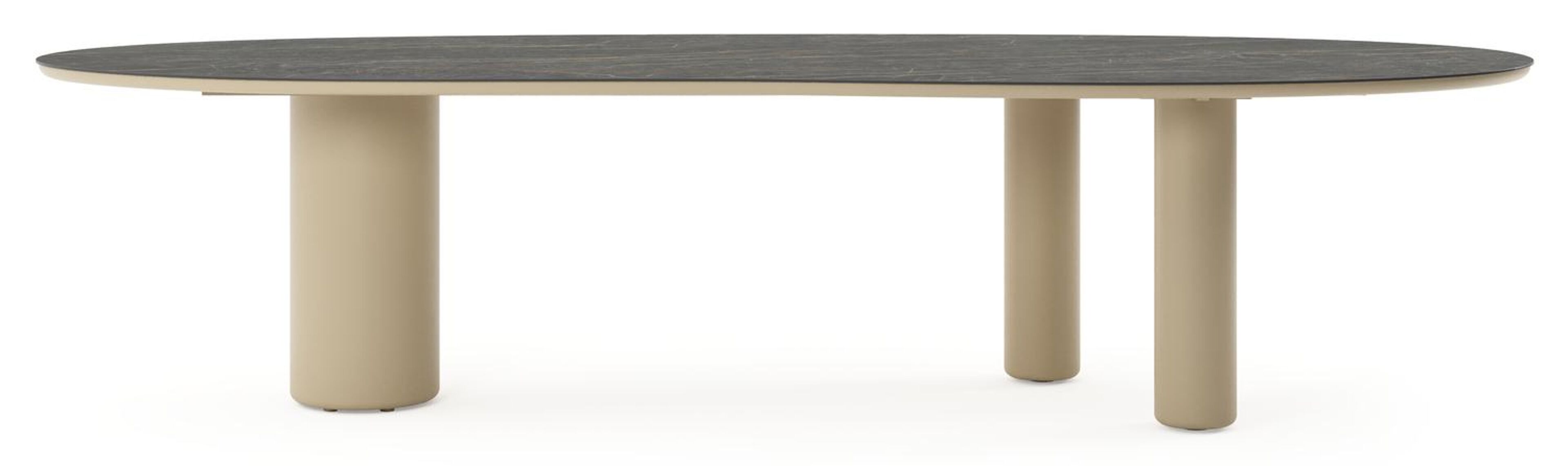 Table de jardin Amico organique en aluminium beige et céramique pleine Black Obsession - Lg. 320 x Lrg. 120 x Haut. 74 cm