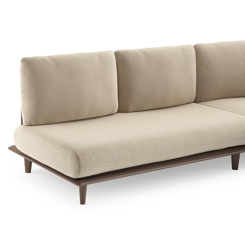 Bomero loungehoek in taupe aluminium met althea chalk all weather cosytica kussen