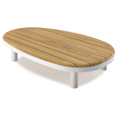 Donato loungetafel organisch in wit aluminium en teak - L 151 x B 90 x H 25 cm