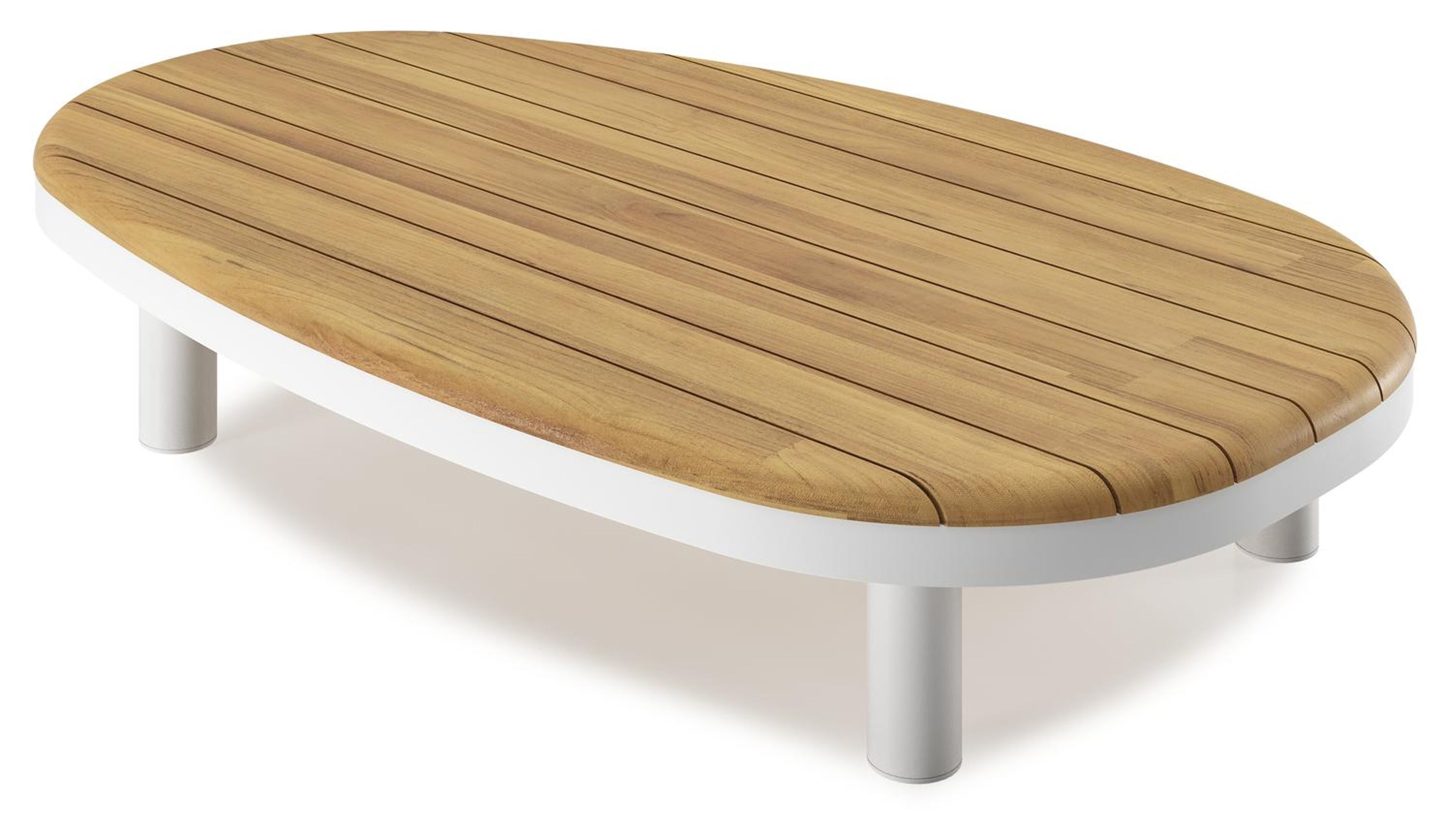 Table de basse Donato organique en aluminium blanc et teck Naturel - Lg. 151 x Lrg. 90 x Haut. 25 cm