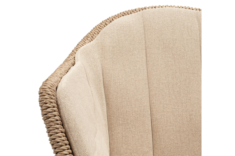 Pagino tuinstoel in teak en naturel wicker met kussen in natte heather beige all weather sunbrella® luxe