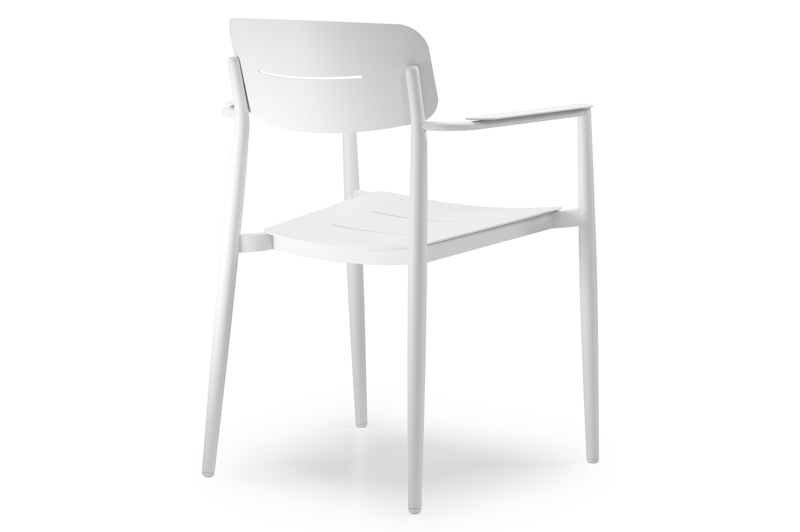 Pamplona ronde tuinset in wit aluminium en sintered stone crema minerale met 6 Cosa tuinstoelen