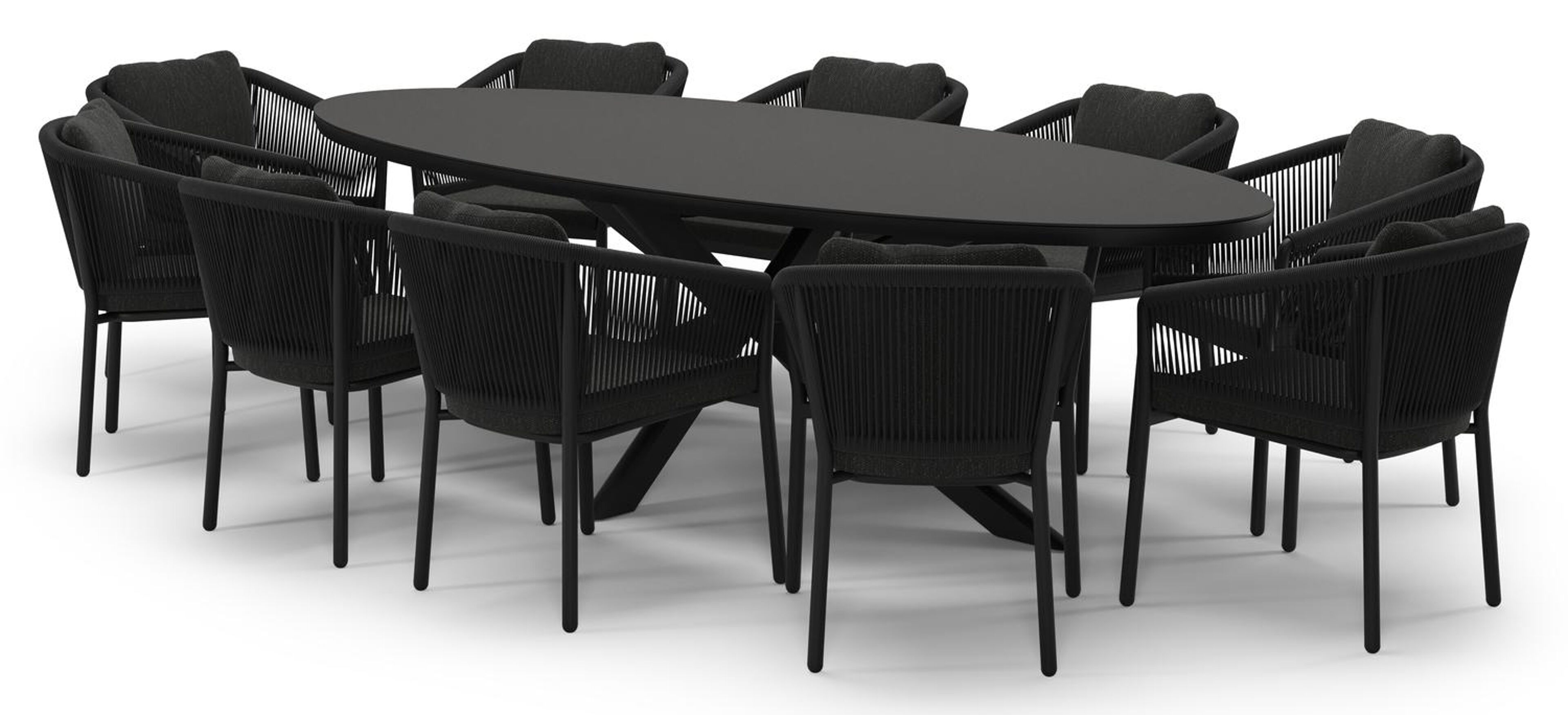 Ensemble de jardin Pamplona en aluminium noir et sintered stone notte minerale avec 10 chaises de jardin Gerona
