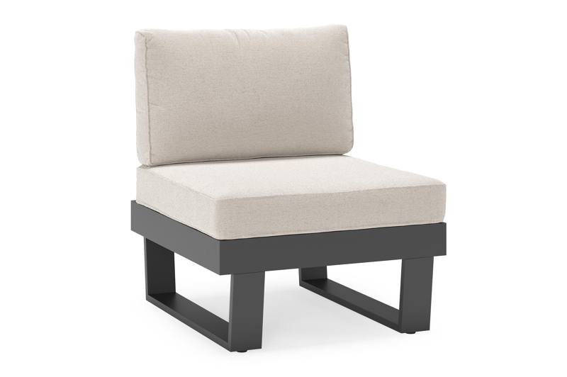 Alora loungestoel in zwart aluminium met beige weather+ softtouch kussens
