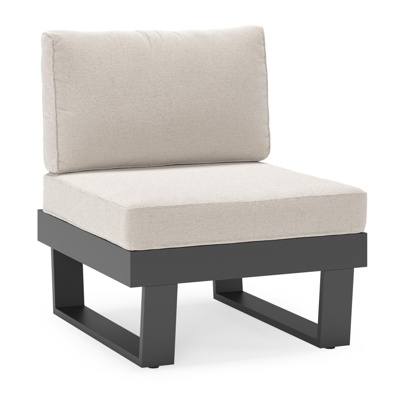 Alora loungestoel in zwart aluminium met beige weather+ softtouch kussens
