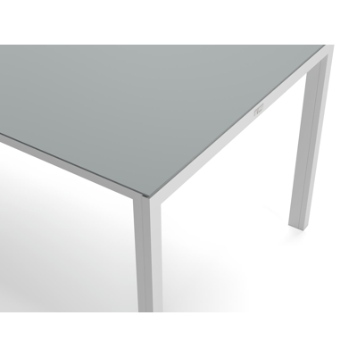 Table de jardin Caldela en aluminium blanc et verre gris - Lg 200 x Larg. 90 x H 75 cm
