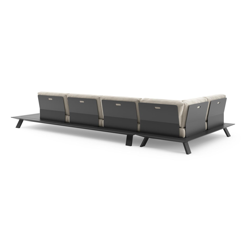 Salon de jardin d'angle Cesano en aluminium noir et coussin en all weather Sunbrella® luxe lopi marble