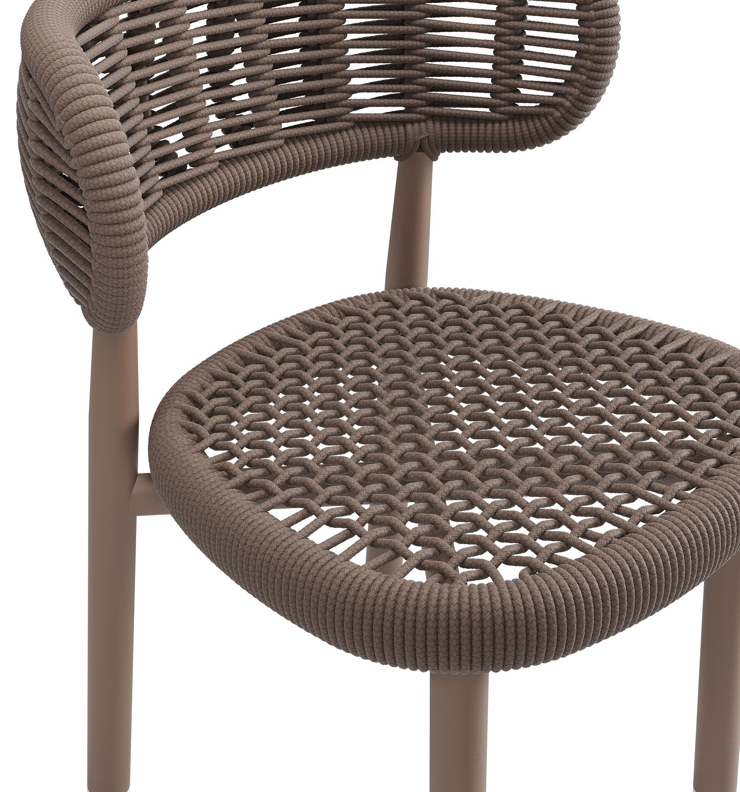 Chaise de jardin Lomo en aluminium taupe et corde ronde tissée carrée taupe