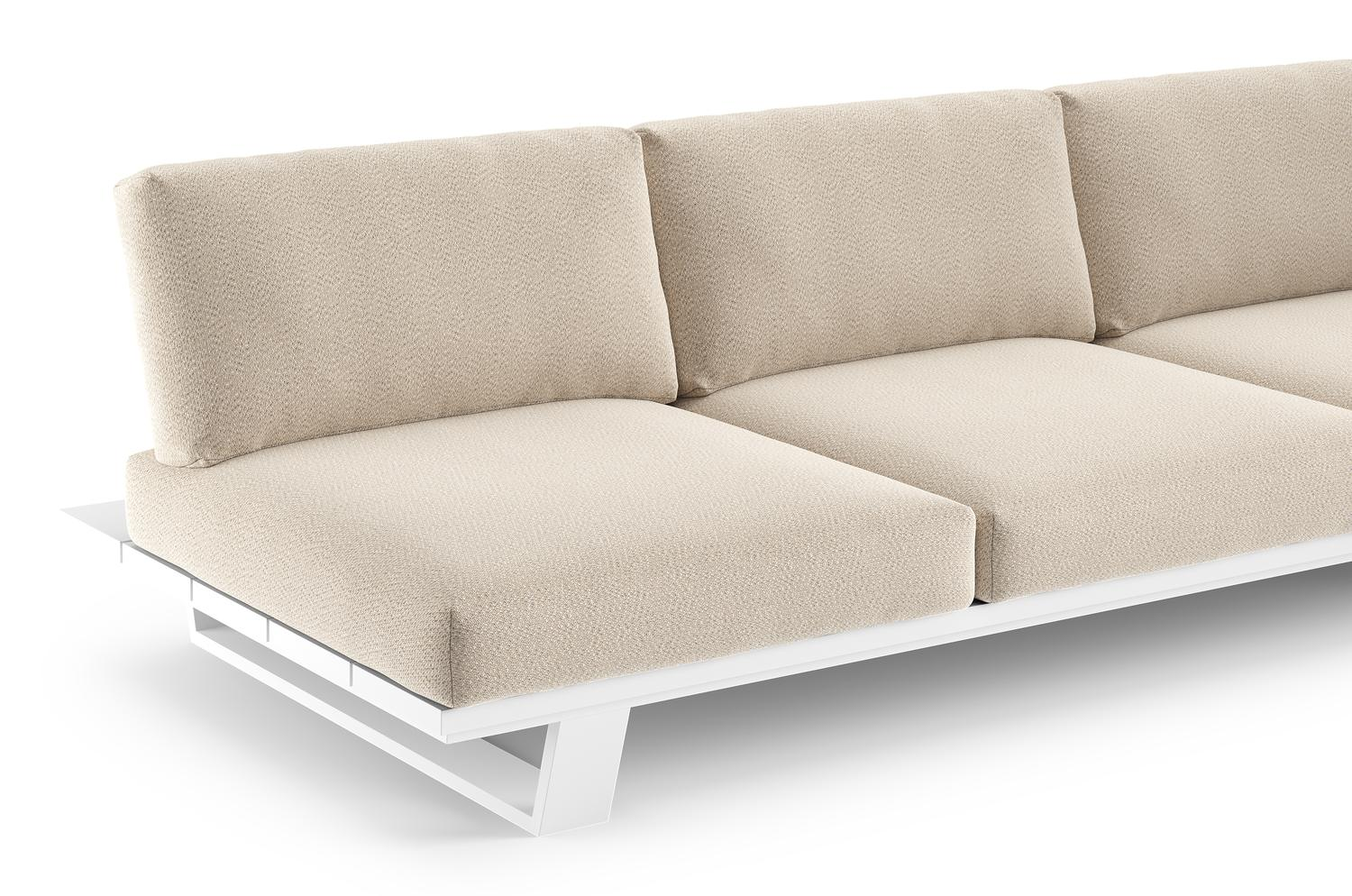 Pagino loungebank in wit aluminium met lopi sand all weather sunbrella® luxe kussen