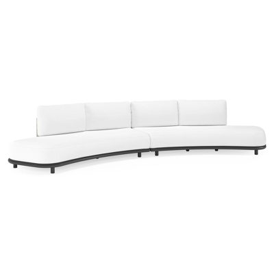 Lomano loungebank in zwart aluminium en beige verticaal geweven luxe vlakke rope met Ego Birch all weather solica