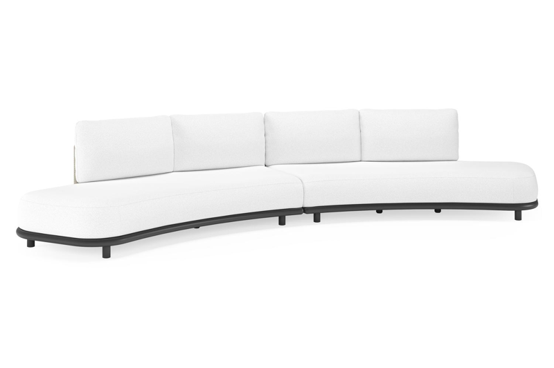 Lomano loungebank in zwart aluminium en beige verticaal geweven luxe vlakke rope met Ego Birch all weather solica