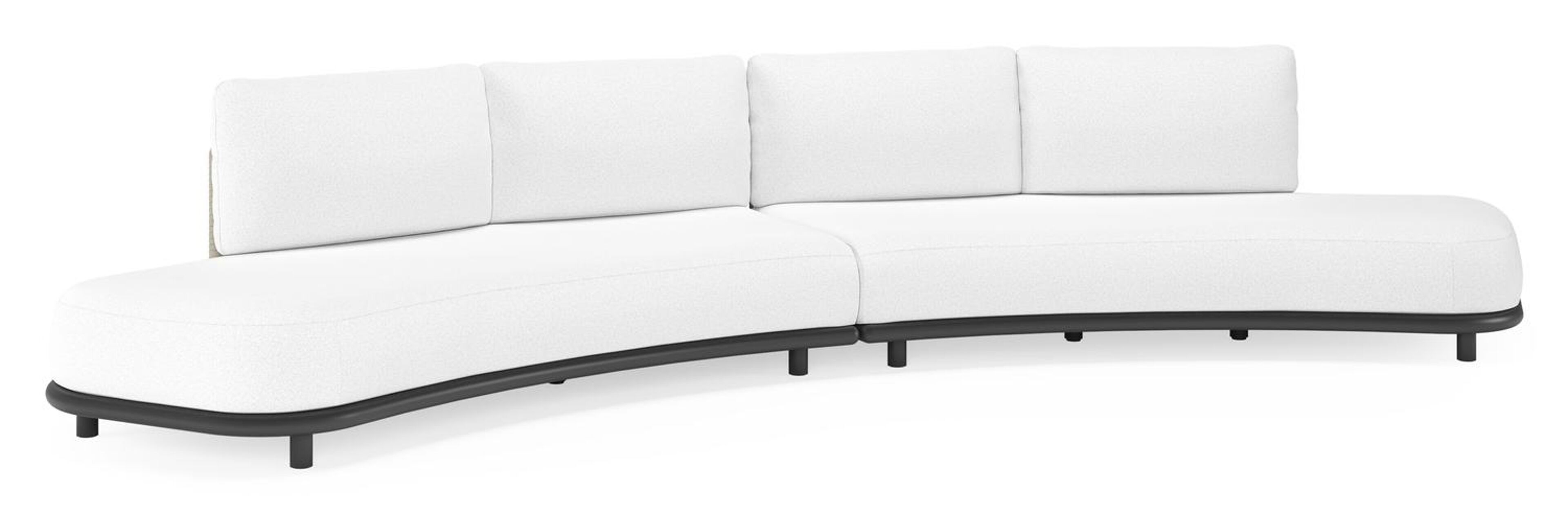 Lomano loungebank in zwart aluminium en beige verticaal geweven luxe vlakke rope met Ego Birch all weather solica