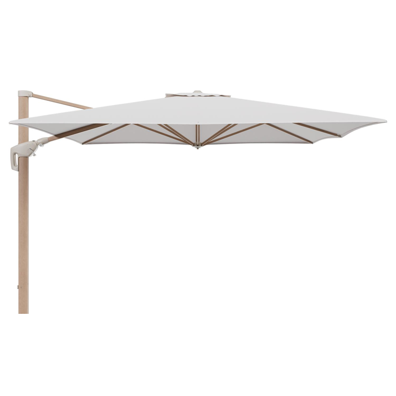 Minore zweefparasol met tiltfunctie in houtlook aluminium en Ego Eggshell All Weather Solica parasoldoek - L1 350 x L2 350 cm (zonder voet) (zonder voet)