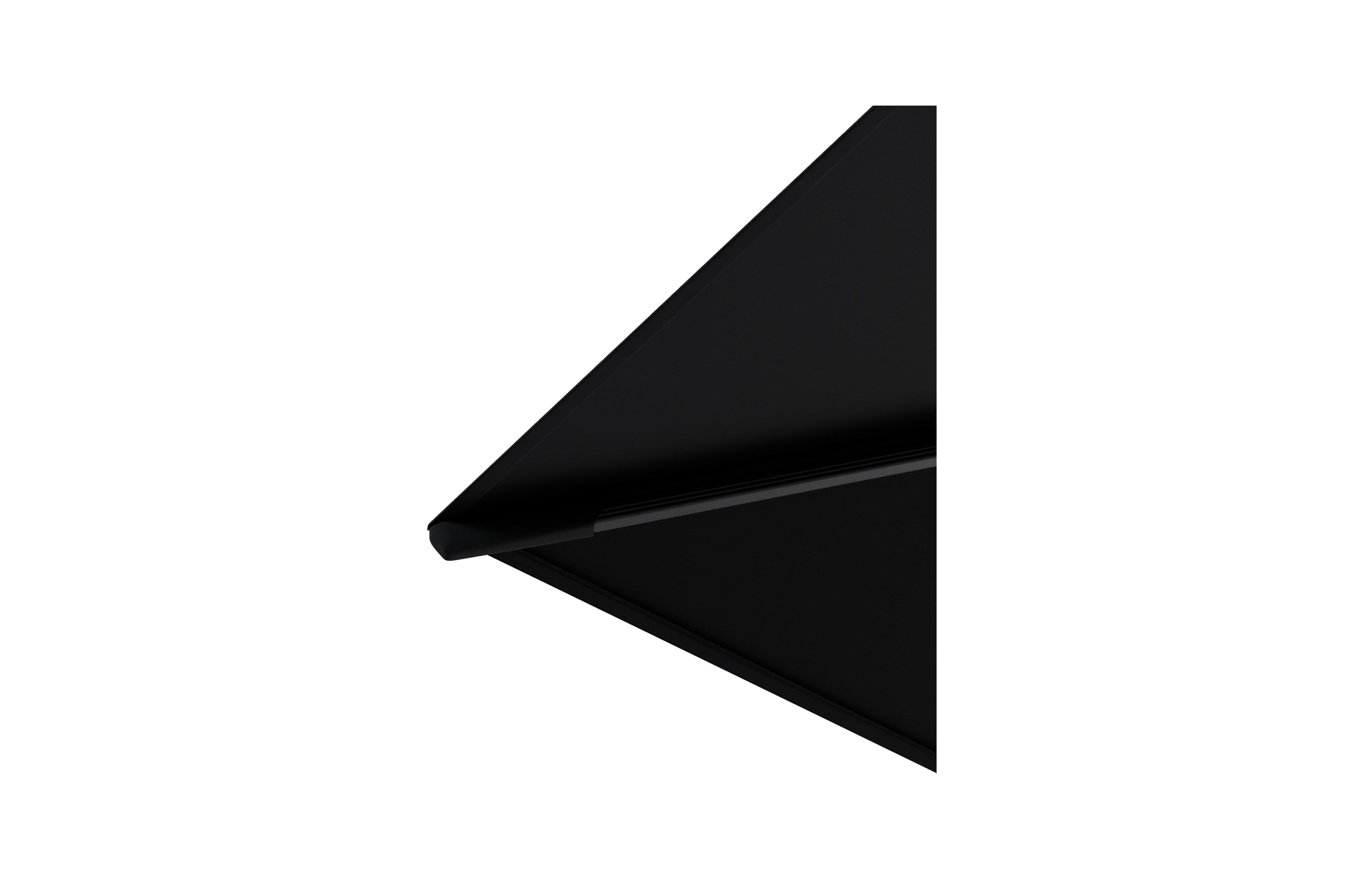 Rufina zweefparasol met tiltfunctie in zwart aluminium met zwart all weather sunbrella® premium parasoldoek - L1 350 x L2 250 cm met parasolvoet Lapido 120 kg