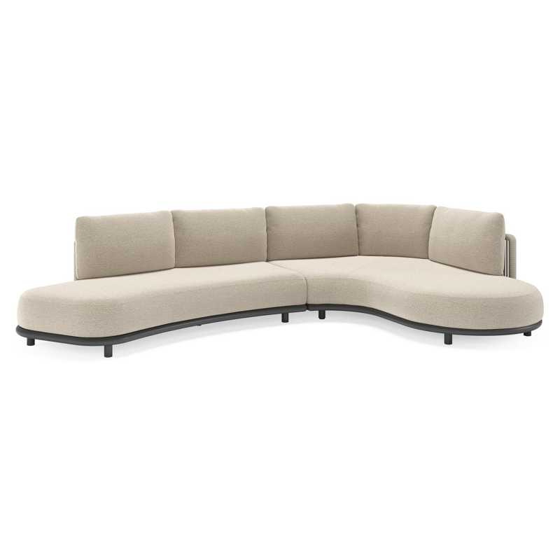 Lomano loungehoek in zwart aluminium en beige verticaal geweven luxe vlakke rope met Catania Greige all weather cosytica