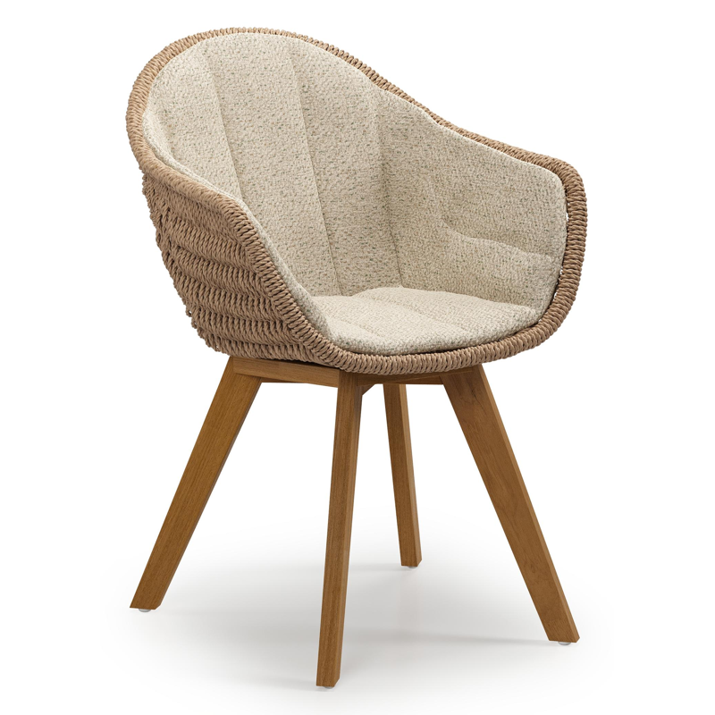 Pagino tuinstoel in teak en naturel ronde wicker met zitkussen in All Weather Cosytica Bora Forest