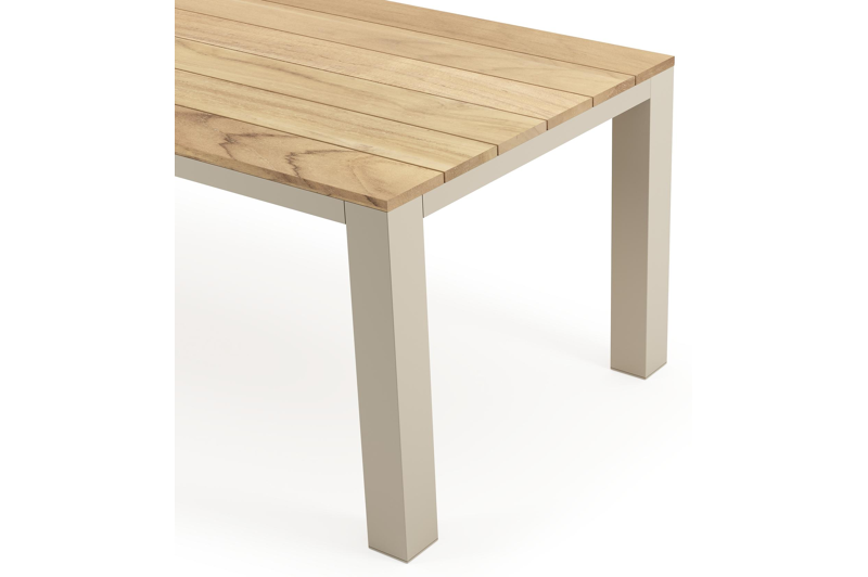 Nano tuintafel rechthoekig in beige aluminium en teak L 240 x B 100 x H 750 cm x H 750 cm
