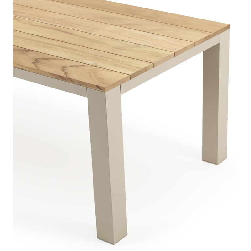 Nano tuintafel rechthoekig in beige aluminium en teak L 240 x B 100 x H 750 cm