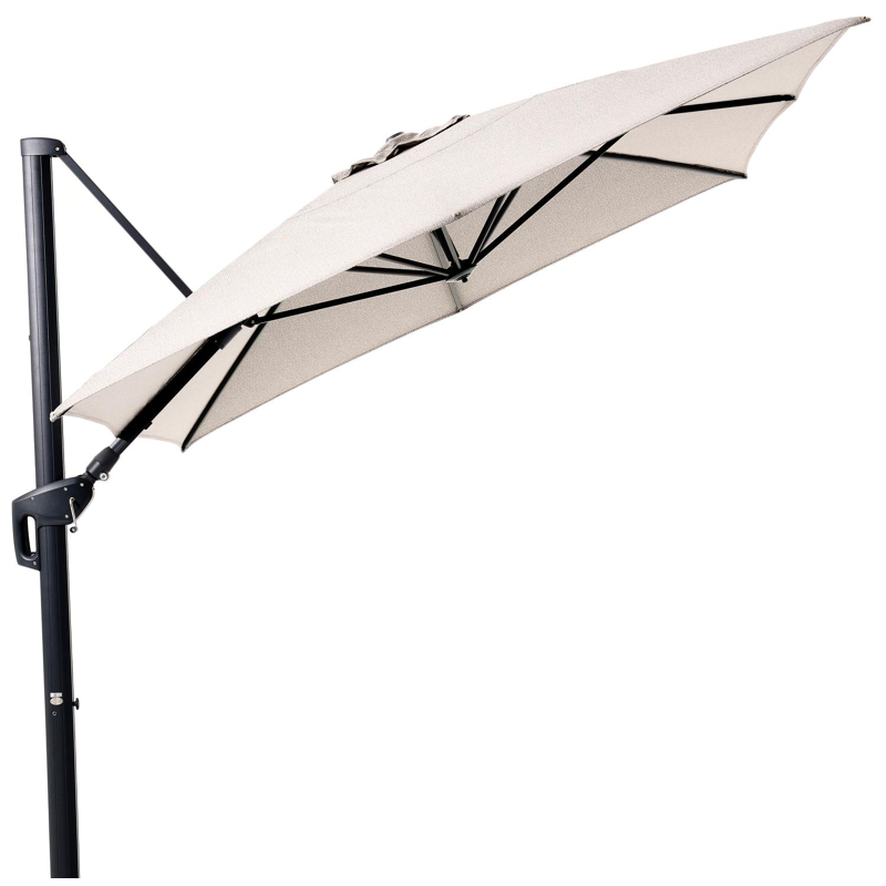 Minore zweefparasol met tiltfunctie in zwart aluminium en Sunbrella Luxe Wander Granite parasoldoek - L1 400 x L2 300 cm (zonder voet)