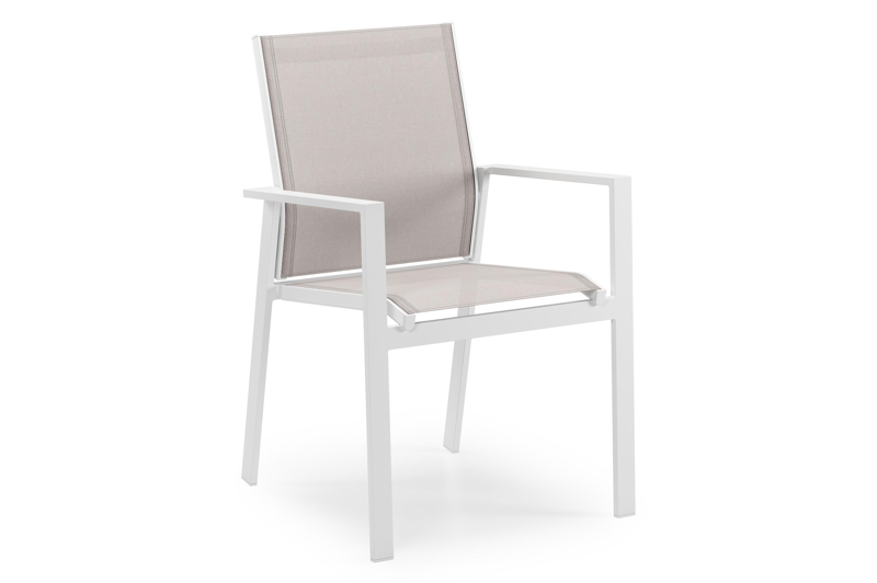 Bahia tuinstoel in wit aluminium en beige single textilene