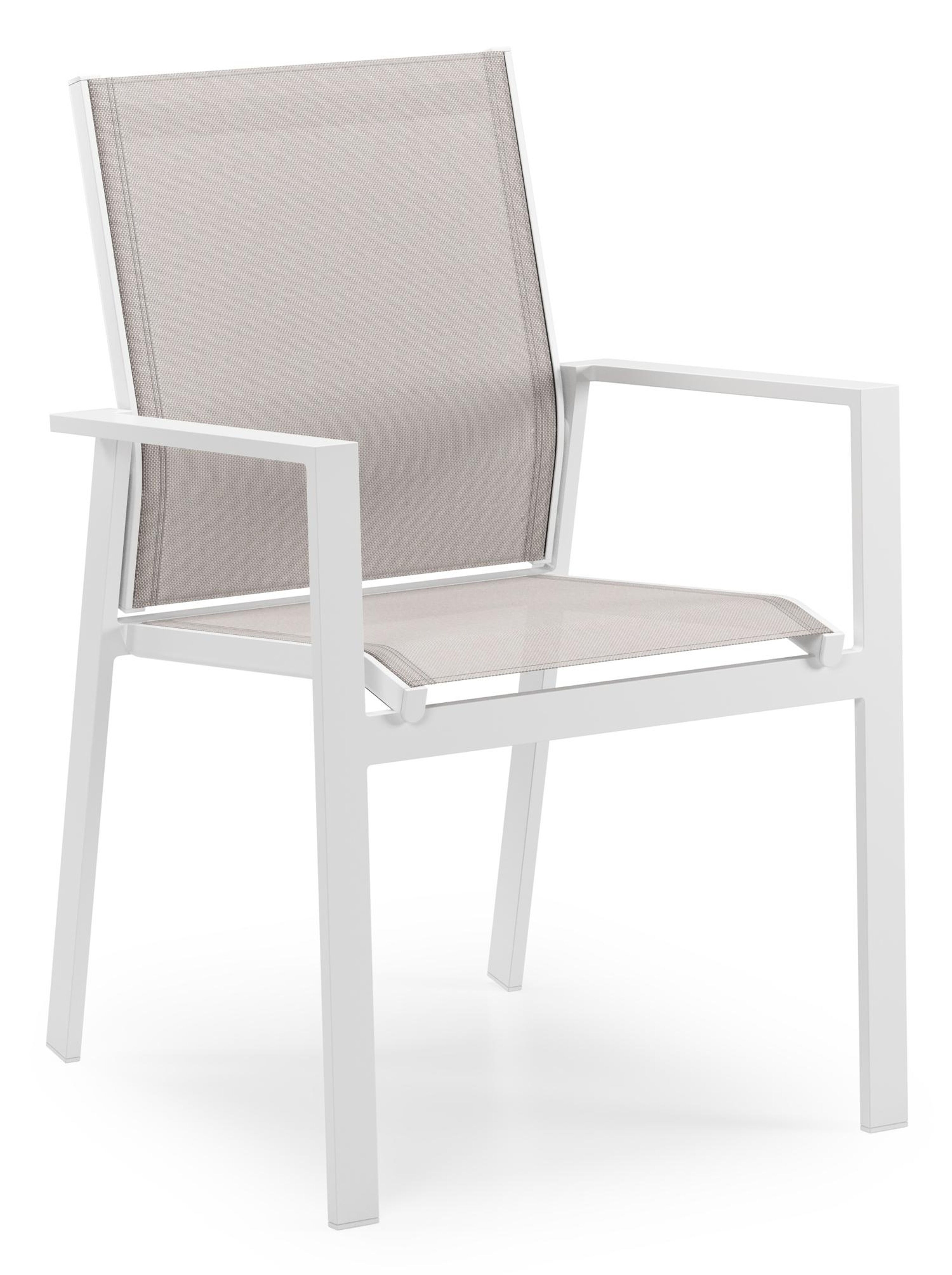 Ensemble de jardin Alora en aluminium blanc et sintered stone gris avec 8 chaises de jardin Bahia