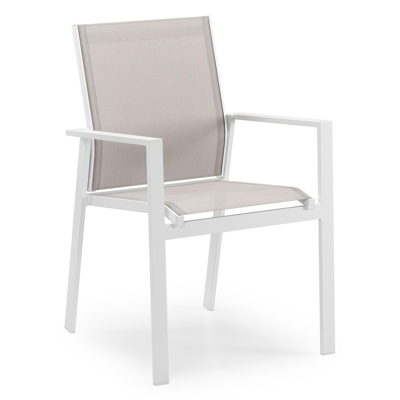 Bahia tuinstoel in wit aluminium en beige single textilene