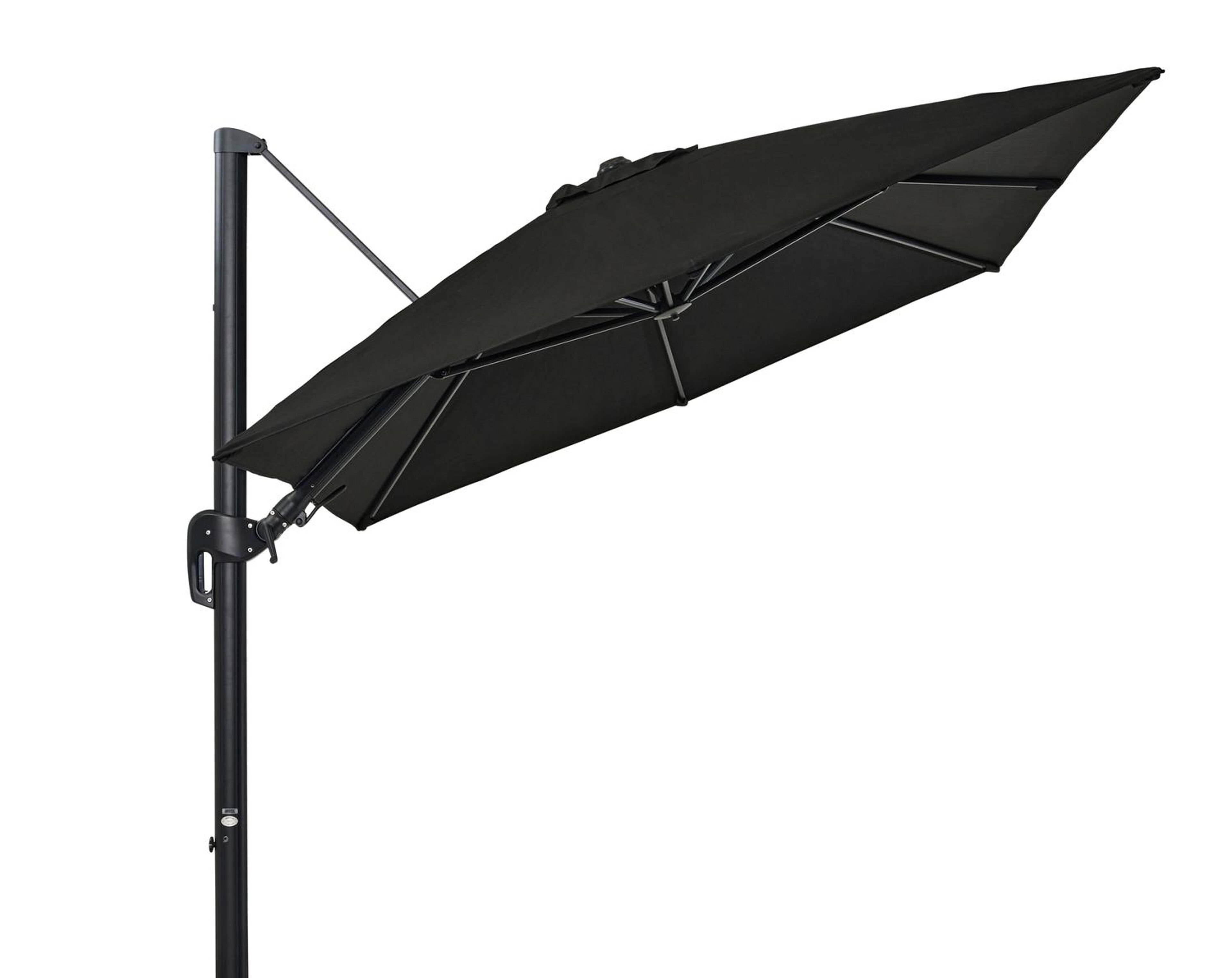 Parasol pendant Rufina avec fonction tilt en aluminium noir avec toile de parasol en all weather sunbrella® premium noir - Larg1 250 x Larg2 350 cm (sans pied de parasol)