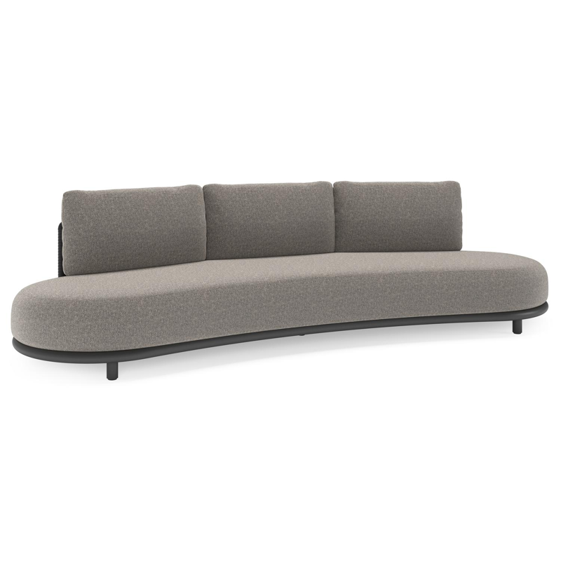 Lomano loungebank in zwart aluminium en zwart verticaal geweven luxe vlakke rope met chartres drizzle all weather sunbrella® luxe kussen