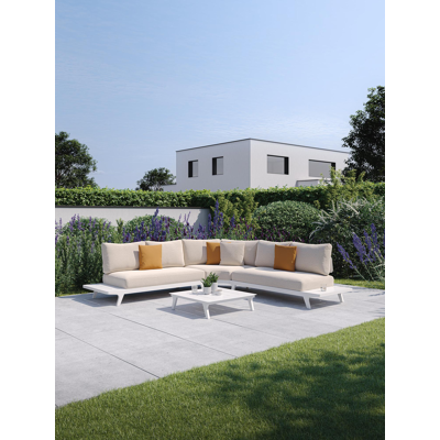 Bolzano loungehoek in wit aluminium met rustic weather+ softtouch kussens