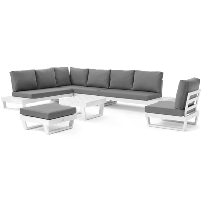 Modica lounge poef in wit aluminium met grijs textilene kussen