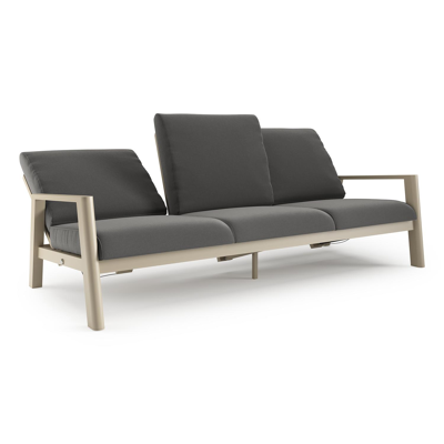 Cirello loungebank 3-zit in beige aluminium met natte charcoal chine all weather sunbrella® luxe kussen
