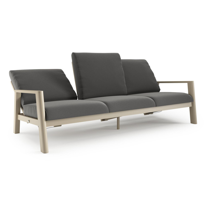 Cirello loungebank 3-zit in beige aluminium met natte charcoal chine all weather sunbrella® luxe kussen