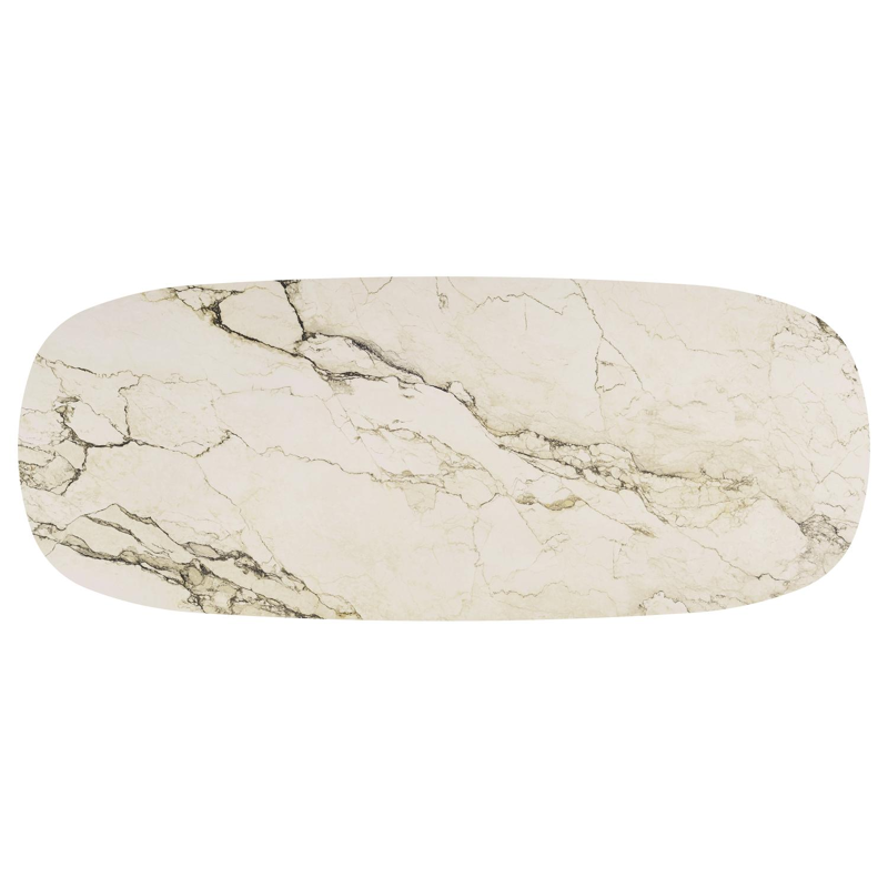 Table de jardin low dining Amico bombo en aluminium blanc et céramique pleine Colorado Dunes - Lg. 320 x Lrg. 130 x Haut. 61 cm