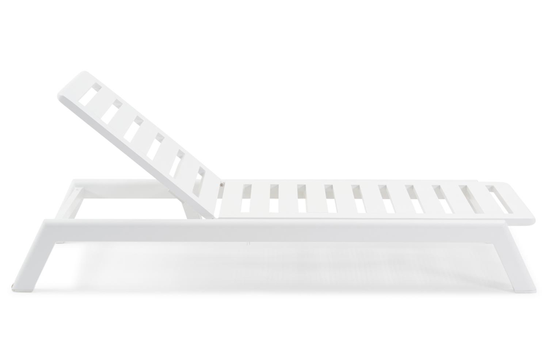 Cirello verstelbaar ligbed met pompsysteem in wit aluminium met natte charcoal chine all weather sunbrella® luxe kussen