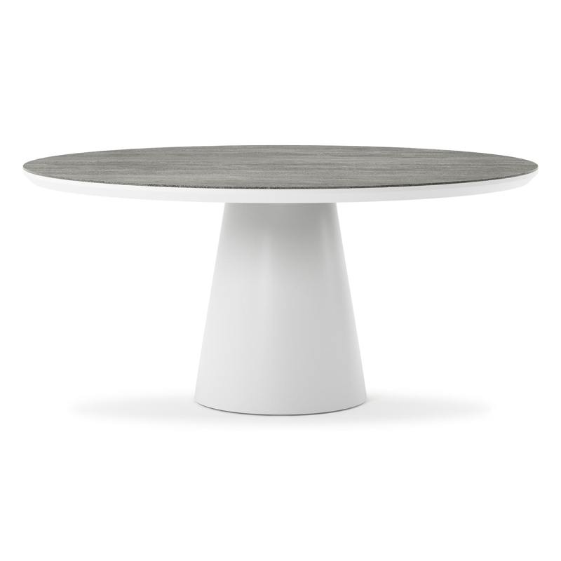 Donato tuintafel rond in wit aluminium en volkeramiek Aspen Grey - Dia. 148 x H 75 cm