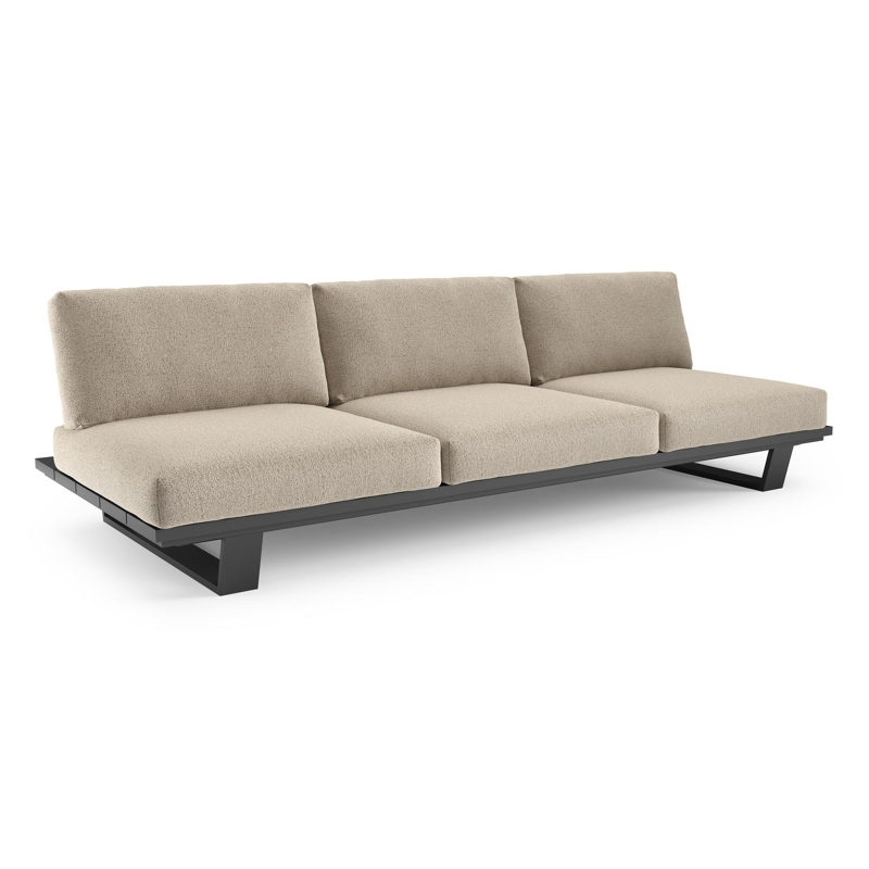 Pagino loungebank in zwart aluminium met marbella beige all weather cosytica kussen