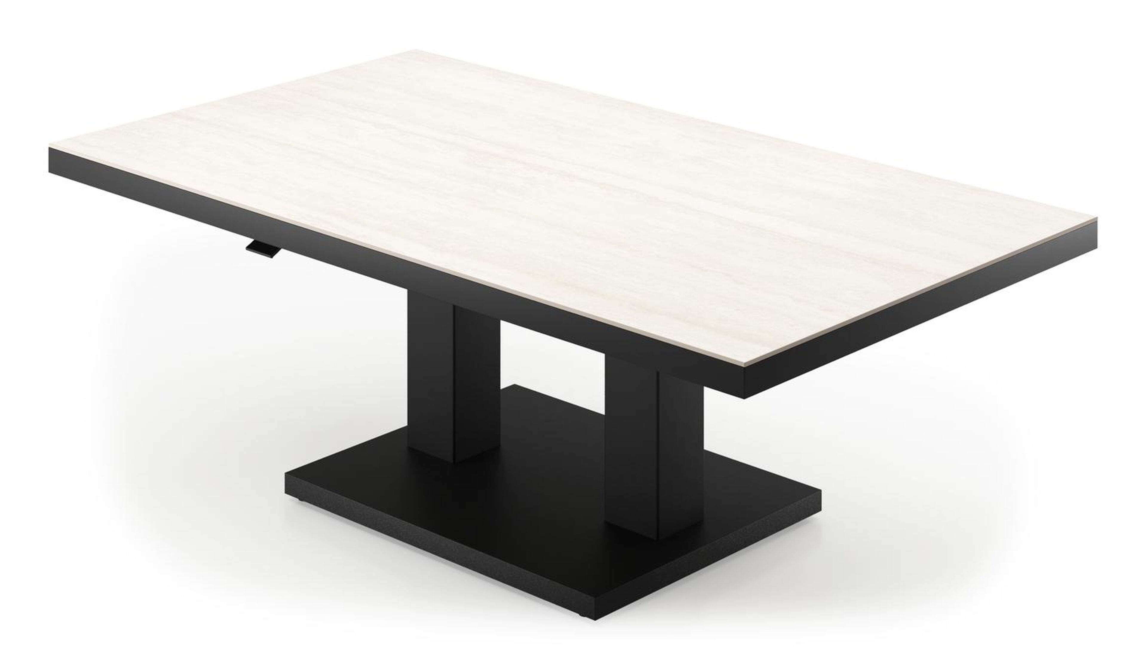 Cirello pop-up loungetafel rechthoekig in zwart aluminium en volkeramiek Travertino Bianco - L 140 x B 80 x H 72 cm