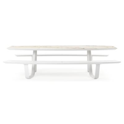 Forno picknicktafel bootvorm in wit aluminium en volkeramiek colorado dunes tafelblad - L 280 x B 192 x 72 cm
