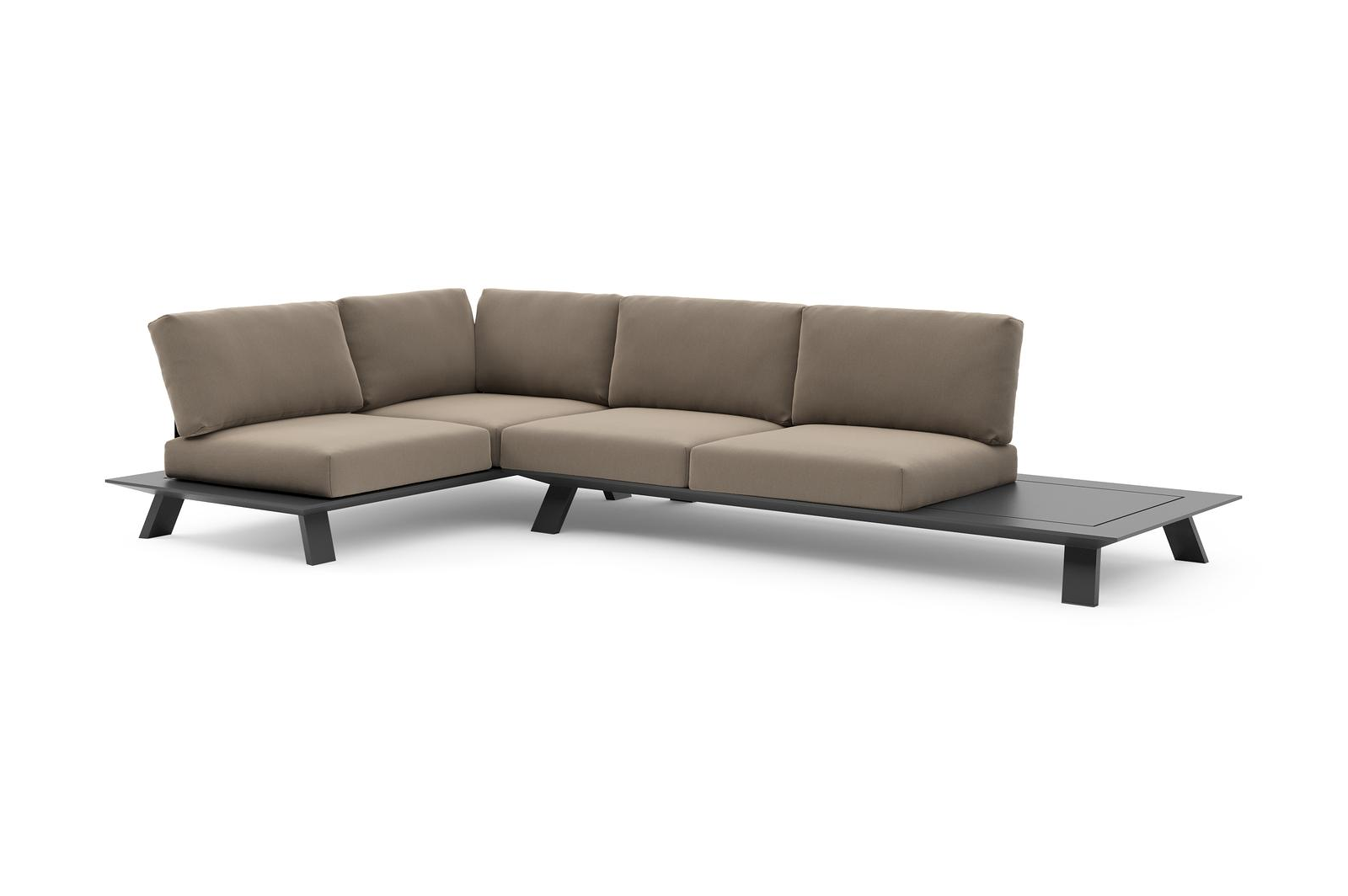 Cesano loungehoek in zwart aluminium met natte heather grey all weather Sunbrella® luxe kussen