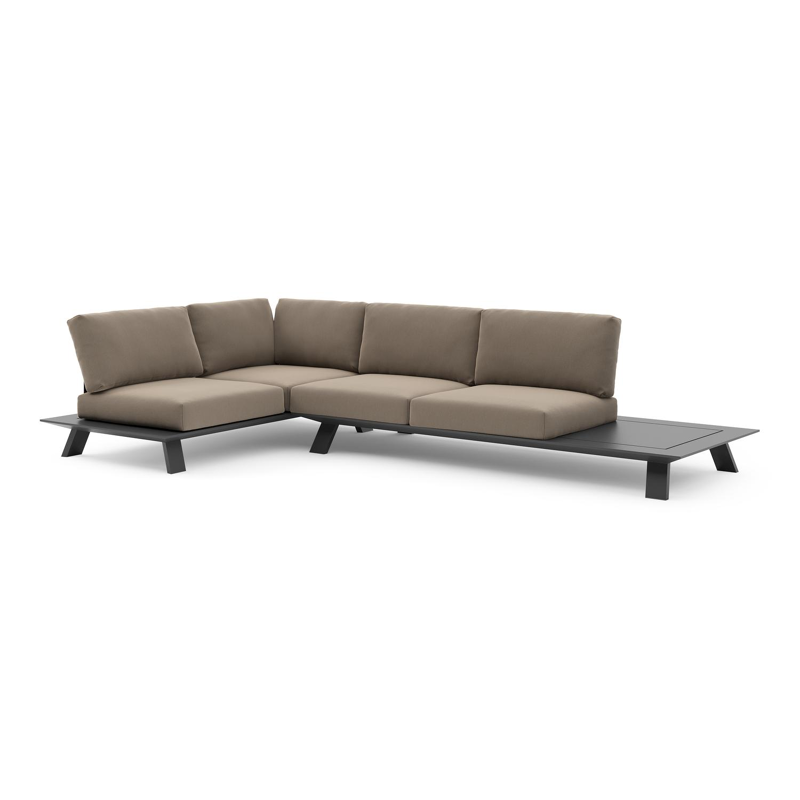 Cesano loungehoek in zwart aluminium met natte heather grey all weather Sunbrella® luxe kussen