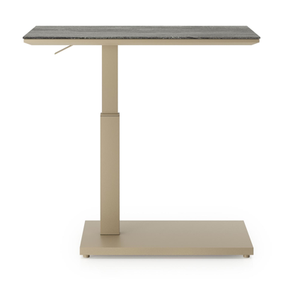 Table d'appoint pop-up Cirello rectangulaire en aluminium beige et céramique pleine Aspen Grey - Lg. 69.5 x Lrg. 50 x Haut. 66 cm