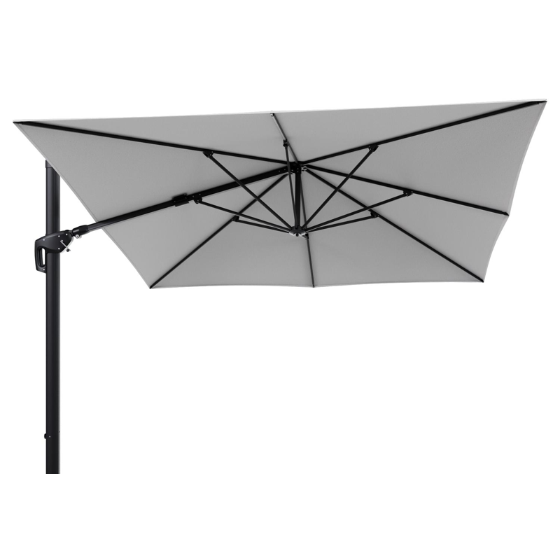 Parasol pendant Minore avec fonction tilt en aluminium noir et toile de parasol en All Weather Solica Ego Birch  - Lg.1: 350 x Lg.2: 350 cm (sans pied de parasol