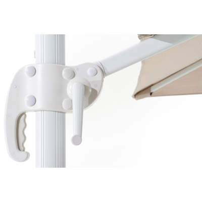 Calpe zweefparasol in wit aluminium en beige Weather+ Softtouch parasoldoek - L1 270 x L2 270 cm met Calpe parasolvoet 70 kg