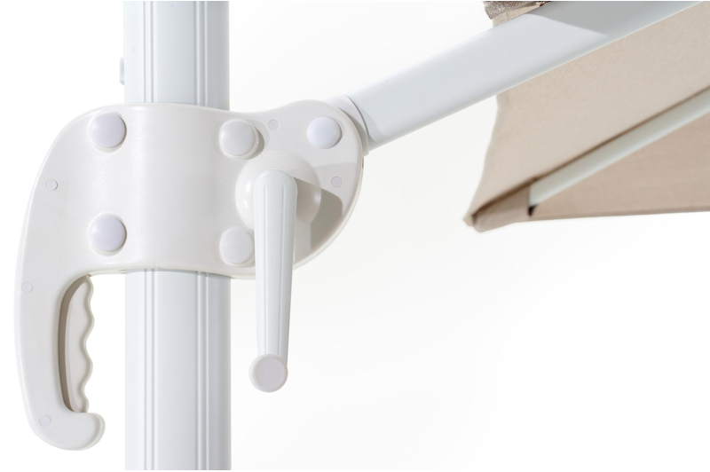 Calpe zweefparasol in wit aluminium en beige Weather+ Softtouch parasoldoek - L1 270 x L2 270 cm met Calpe parasolvoet 70 kg