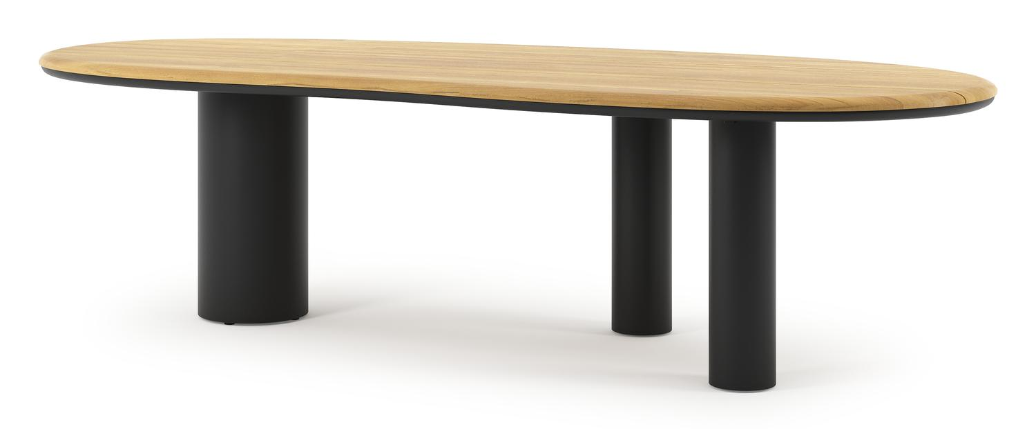 Table de jardin Organo organique en aluminium noir et teck Lg. 280 x Lrg. 120 x Haut. 74 cm