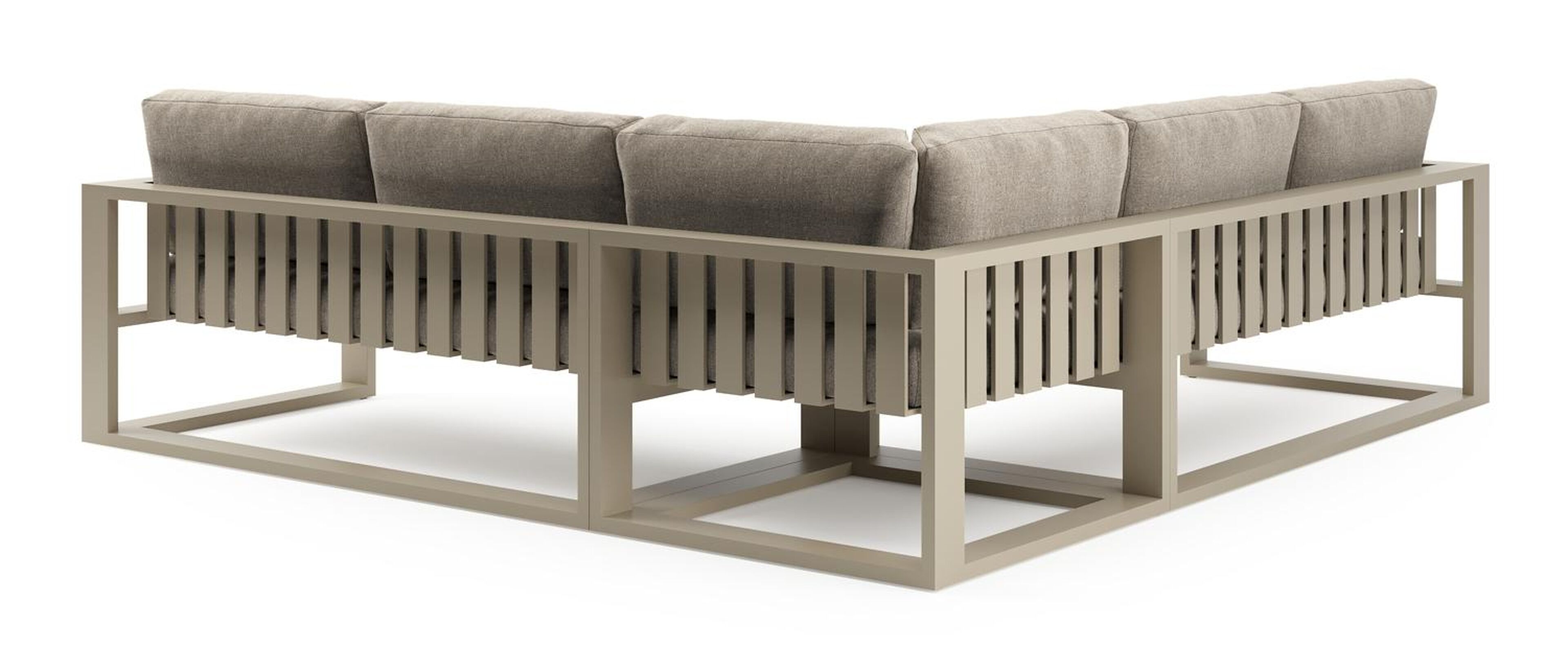 Verato loungehoek in beige aluminium met chartres pewter all weather sunbrella® luxe kussen