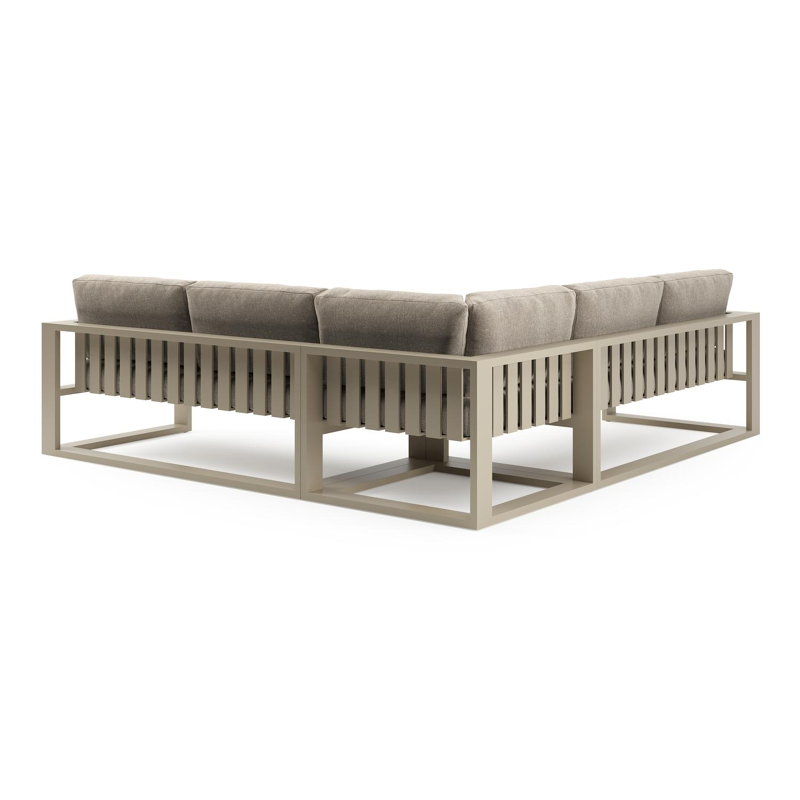 Verato loungehoek in beige aluminium met chartres pewter all weather sunbrella® luxe kussen