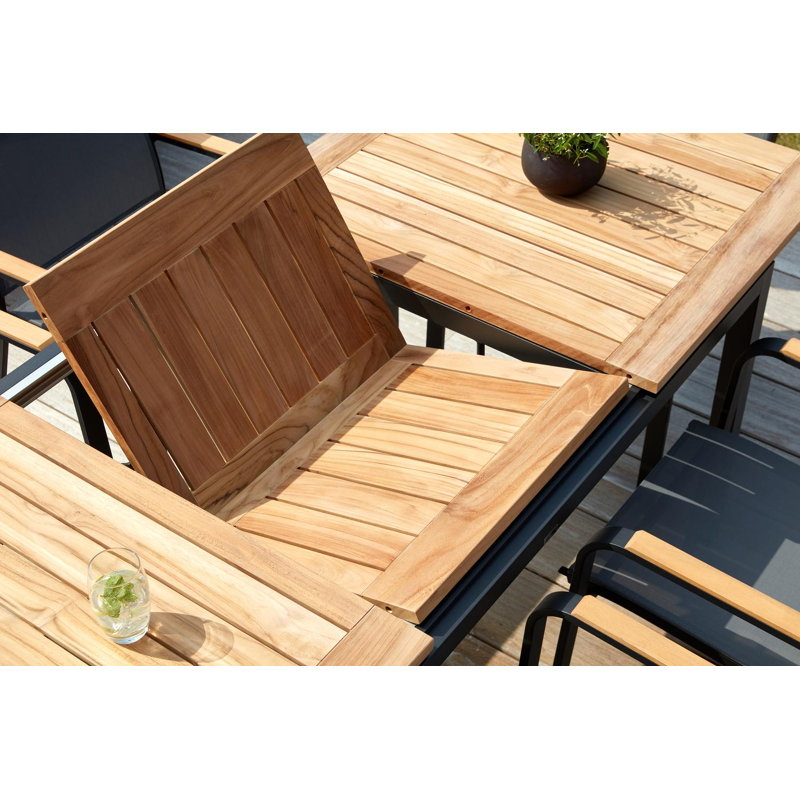 Amalfi verlengbare tuintafel in zwart aluminium en teak - L 156/214 x B 90 x H 75 cm