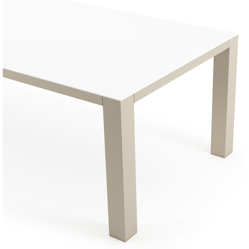 Table de jardin Nano rectangulaire en aluminium beige et céramique pleine Arctic White - Lg. 280 x Lrg. 110 x Haut. 75 cm