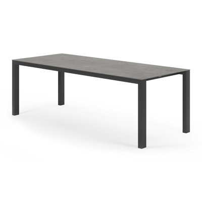 Trente tuinset in zwart aluminium en grijs volkeramiek tafelblad met 6 Puglia tuinstoelen